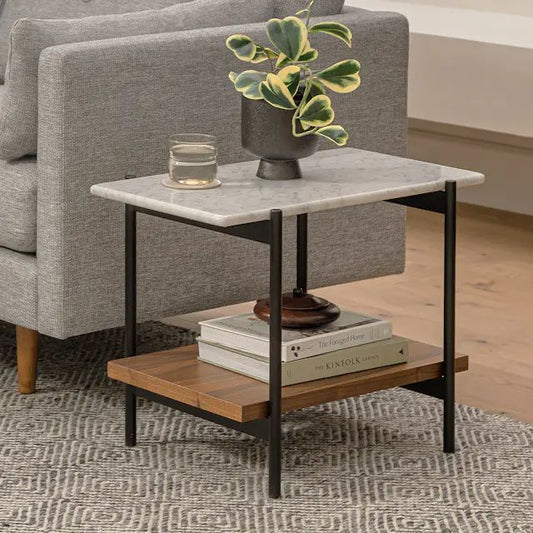 Marble & Wood Side Table