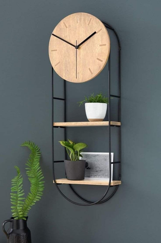 Rustic Charm Wall Clock with Storage