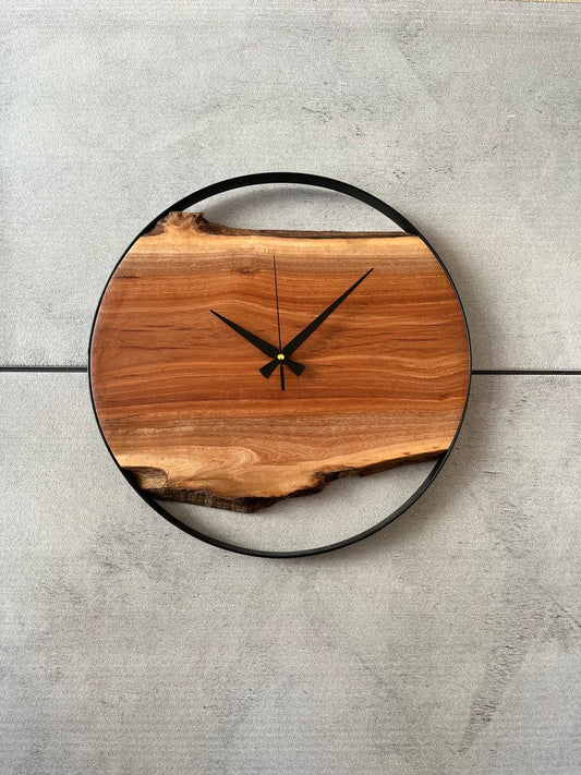 Handmade Eucalyptus Wall Clock with Metal Frame