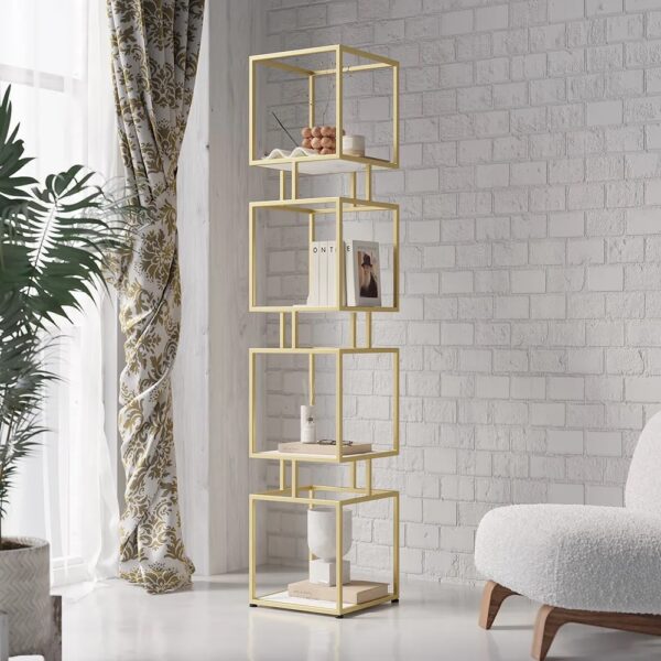Gold Metal Shelving Unit with Interconnected Square Frames