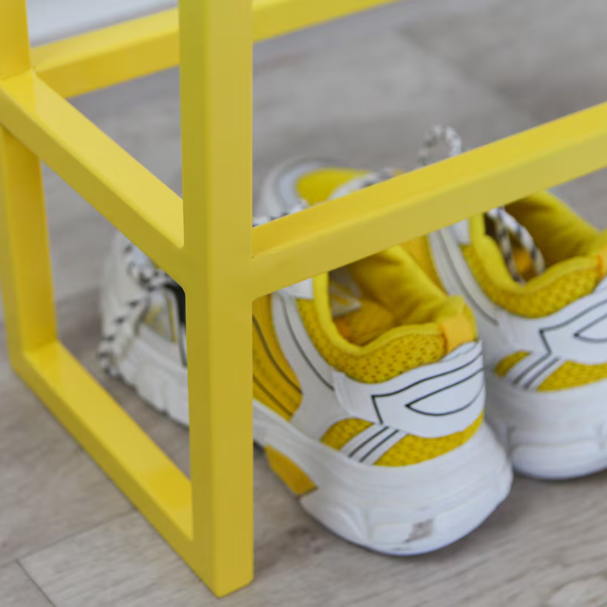Yellow Metal 2-Tier Shoe Rack – Modern Entryway Organizer by Adaptivo Furniture