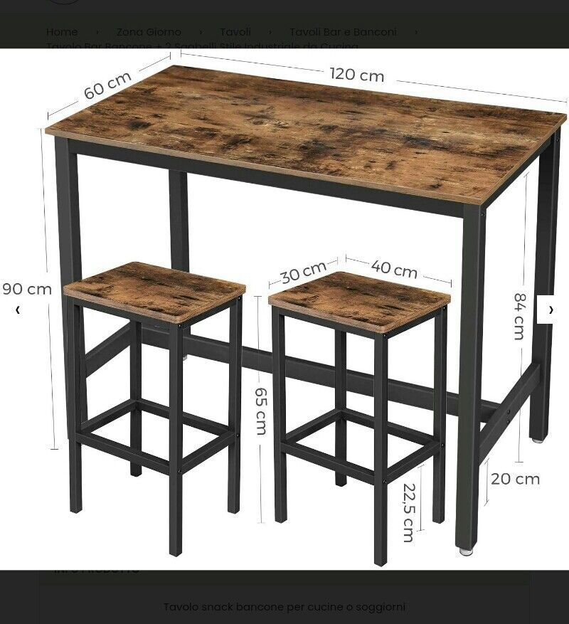 Adaptivo Furniture bar table and stools set – Sheesham wood & metal
