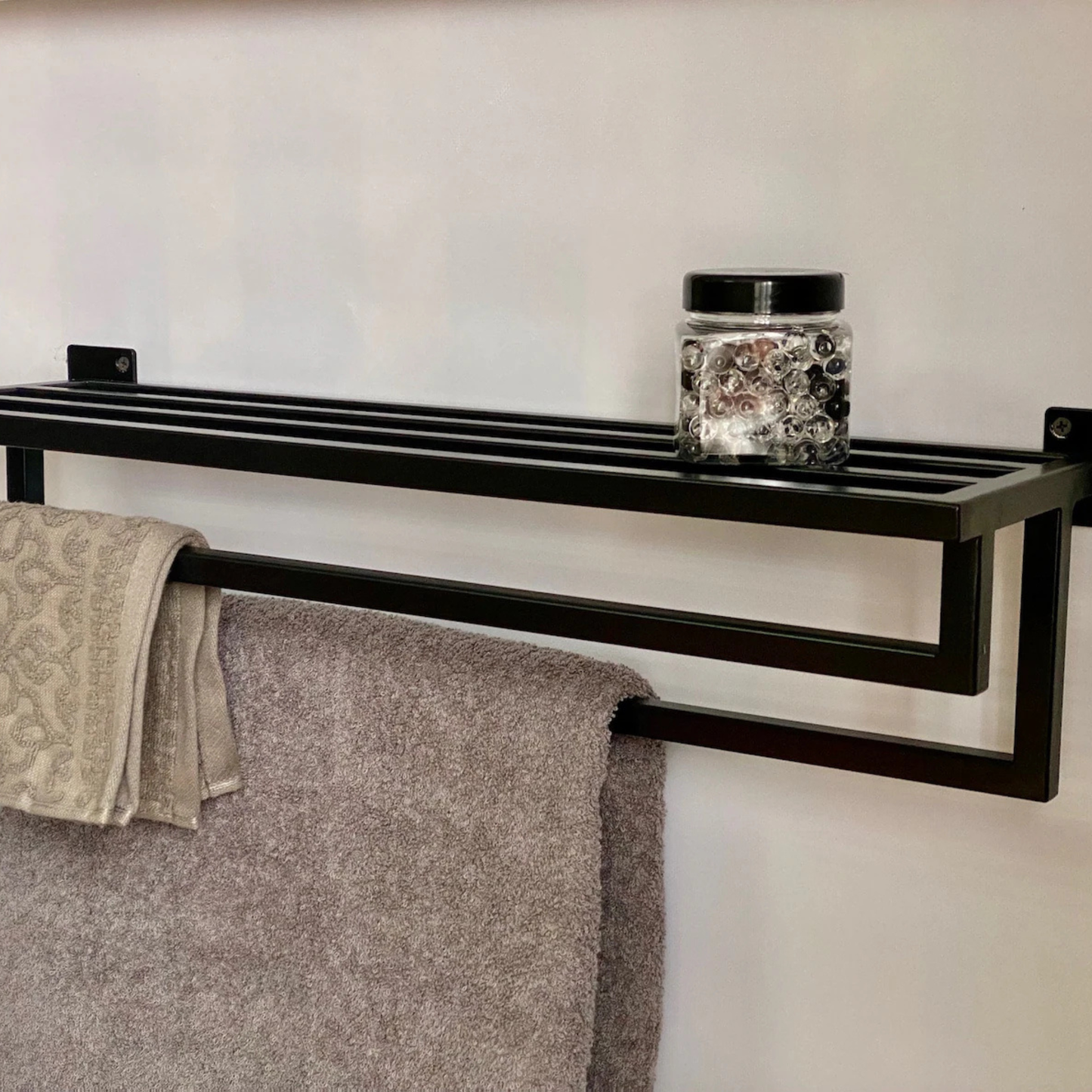 Black Wall Mount Metal Towel Rack – Modern Bathroom Organizer by Adaptivo Furniture