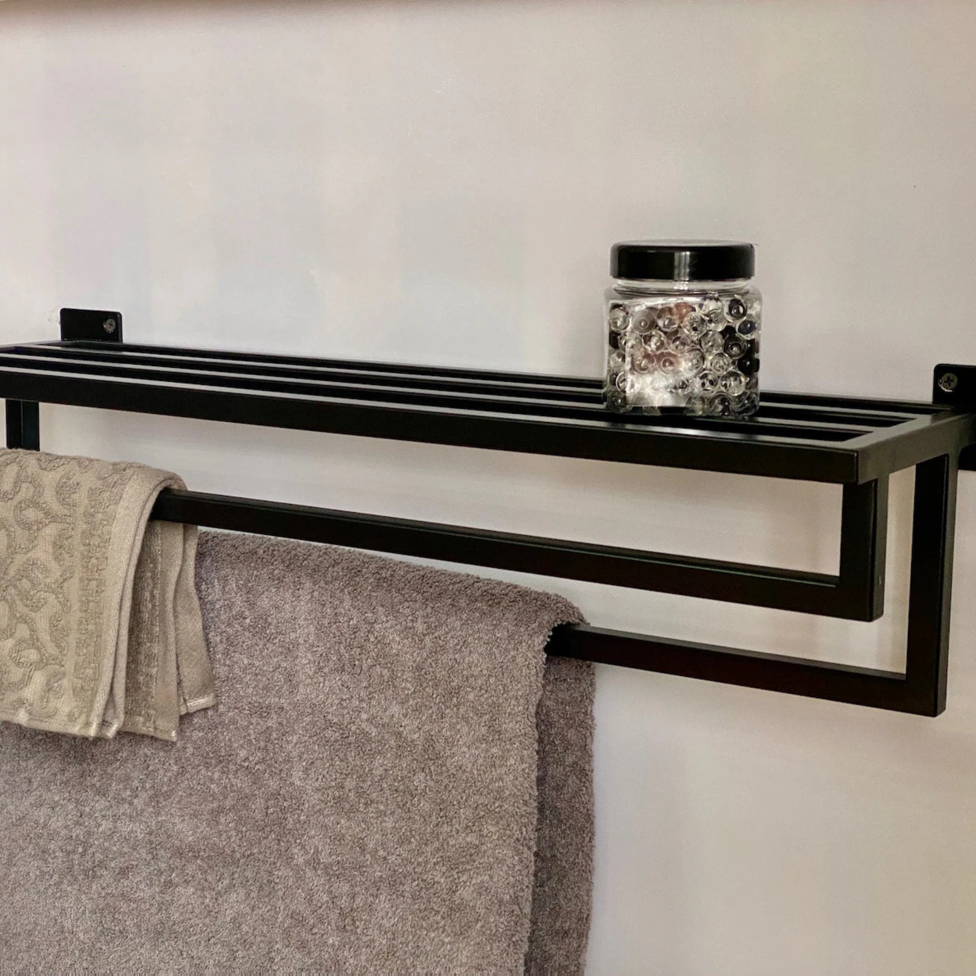 Black Wall Mount Metal Towel Rack – Modern Bathroom Organizer by Adaptivo Furniture