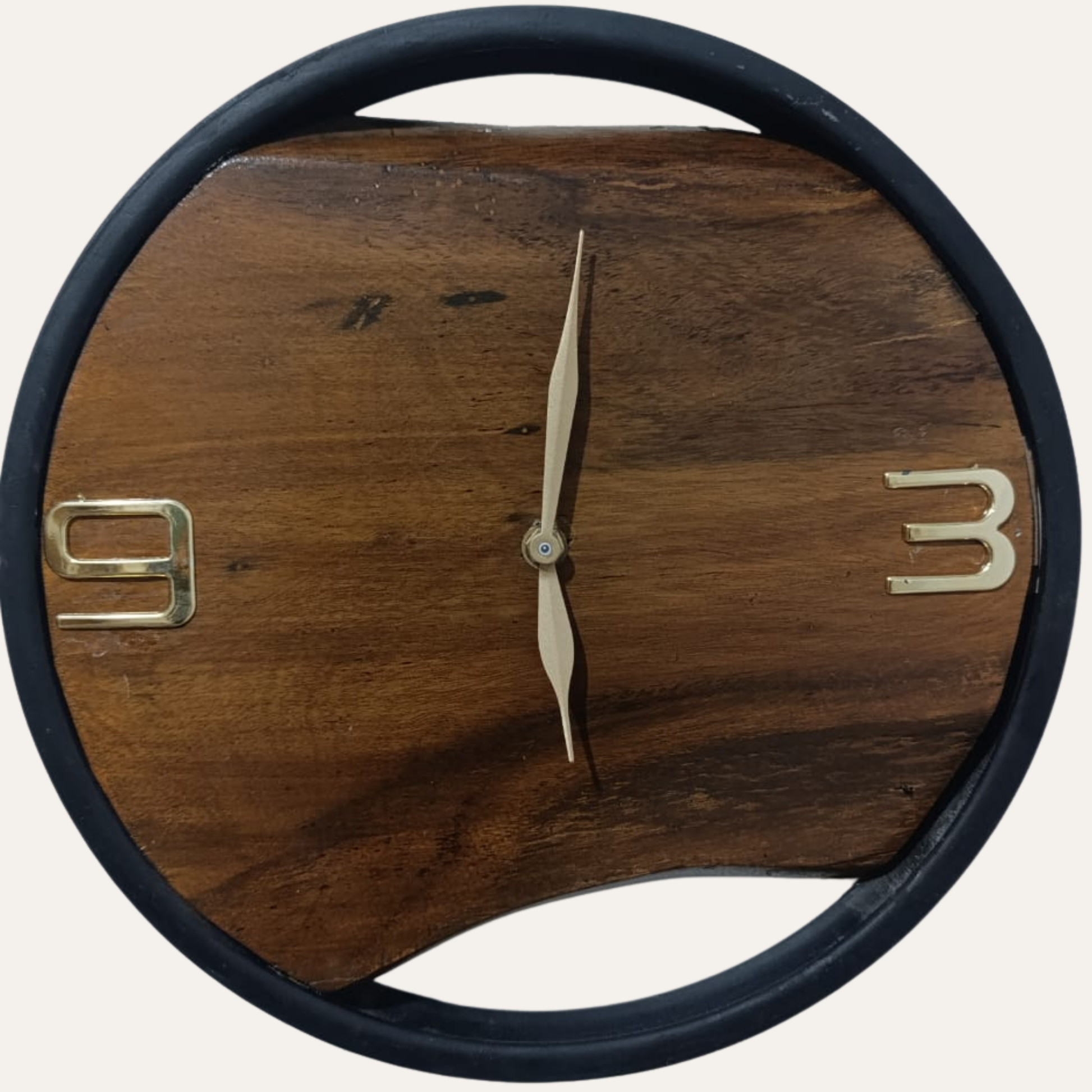 Elegant dark Sheesham wood wall clock with black Roman numerals by Adaptivo Furniture