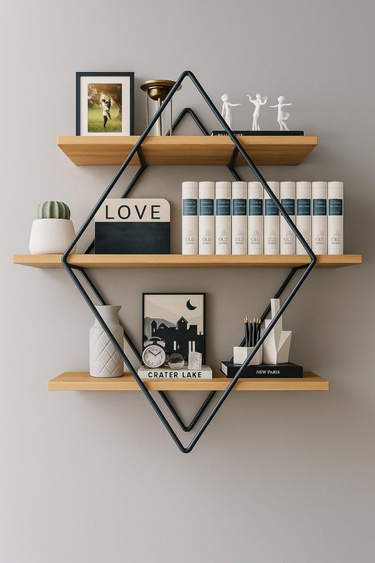“Geometric Wall Shelf – Modern Wood & Metal Design by Adaptivo Furniture”