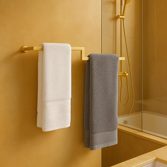 Golden Metal Wall Mounted Towel Holder – Stylish Towel Bar with Hooks by Adaptivo Furniture