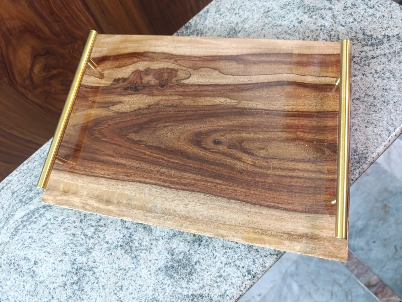 Handcrafted lifestyle wooden serving tray for snacks and drinks