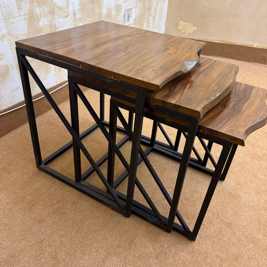 Handcrafted Sheesham Wood Nesting Tables – Live Edge Design | Adaptivo Furniture