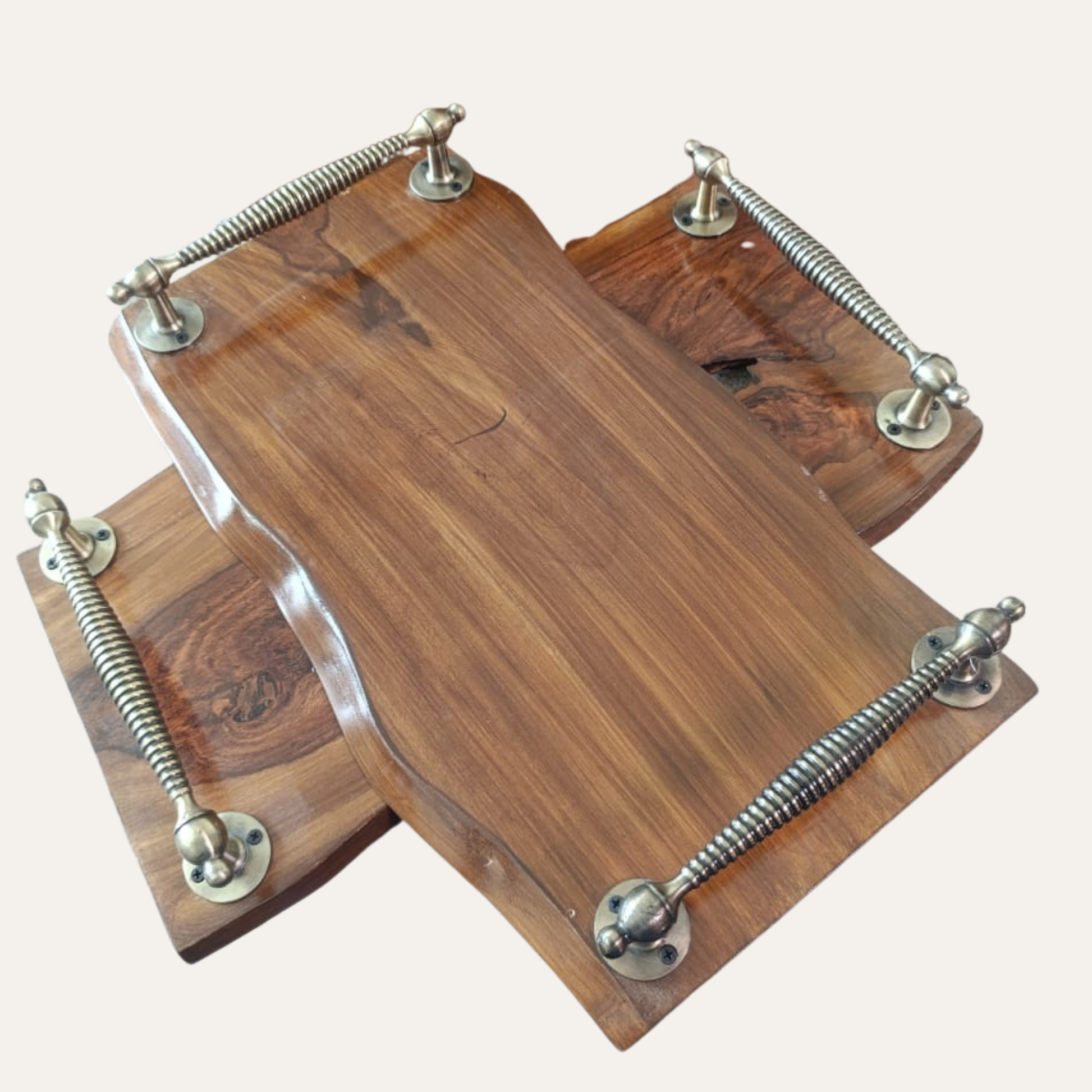Handmade Sheesham Wood Tray with Handles – Rustic Finish by Adaptivo Furniture