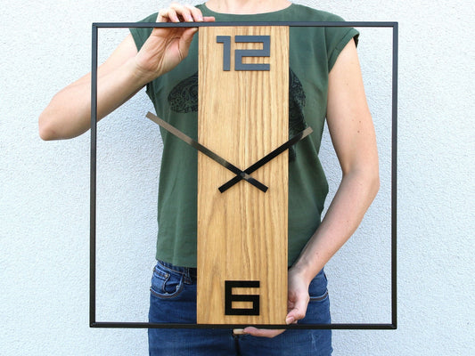 Large Metal Clock, Metal Wall Art with Wood, Big Metal Clock