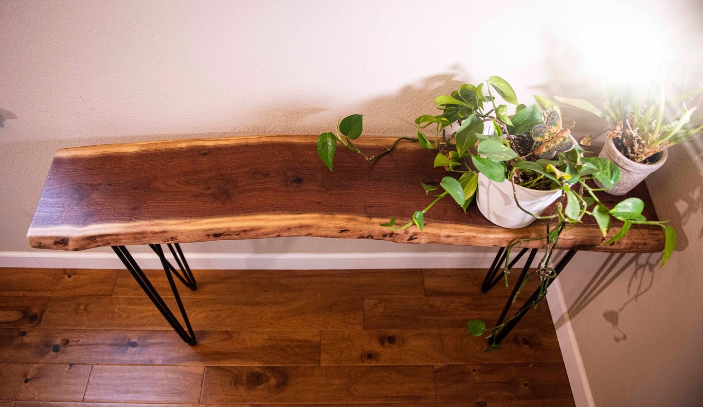 Live Edge Black Sheesham Console Table - Custom Handmade Entryway Sofa Table