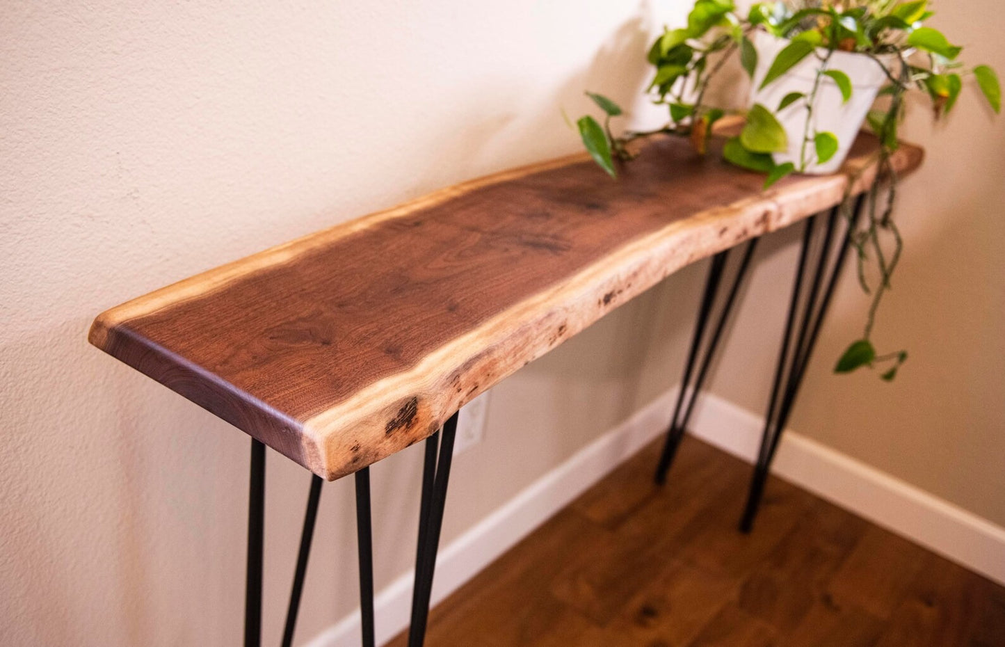Live Edge Black Sheesham Console Table - Custom Handmade Entryway Sofa Table