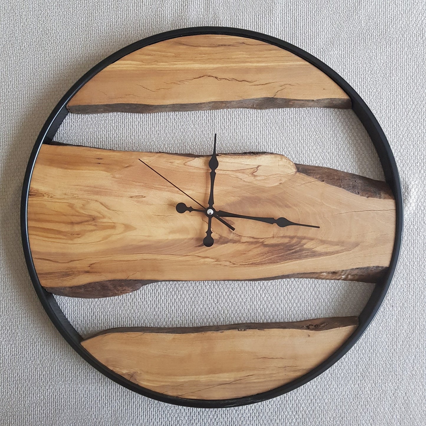 Custom Made Metal & Sheesham Wood Wall Clock, Wooden Wall Clock, Rustic Wall Clock