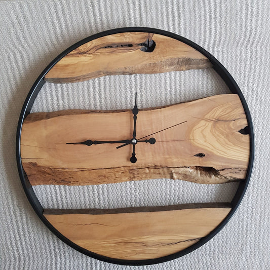 Custom Made Metal & Sheesham Wood Wall Clock, Wooden Wall Clock, Rustic Wall Clock