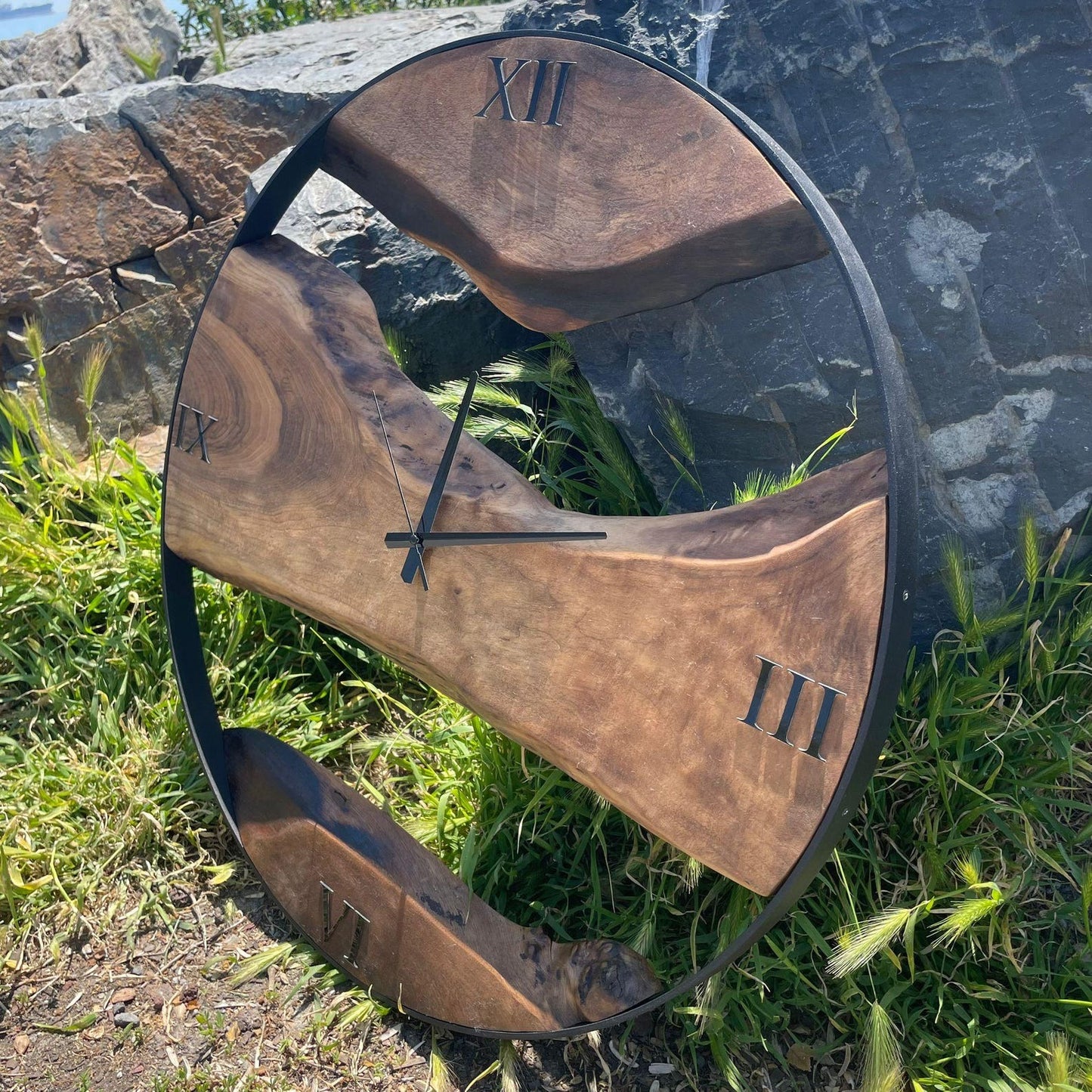 Black Roman Numeral Dark Sheesham Wall Clock