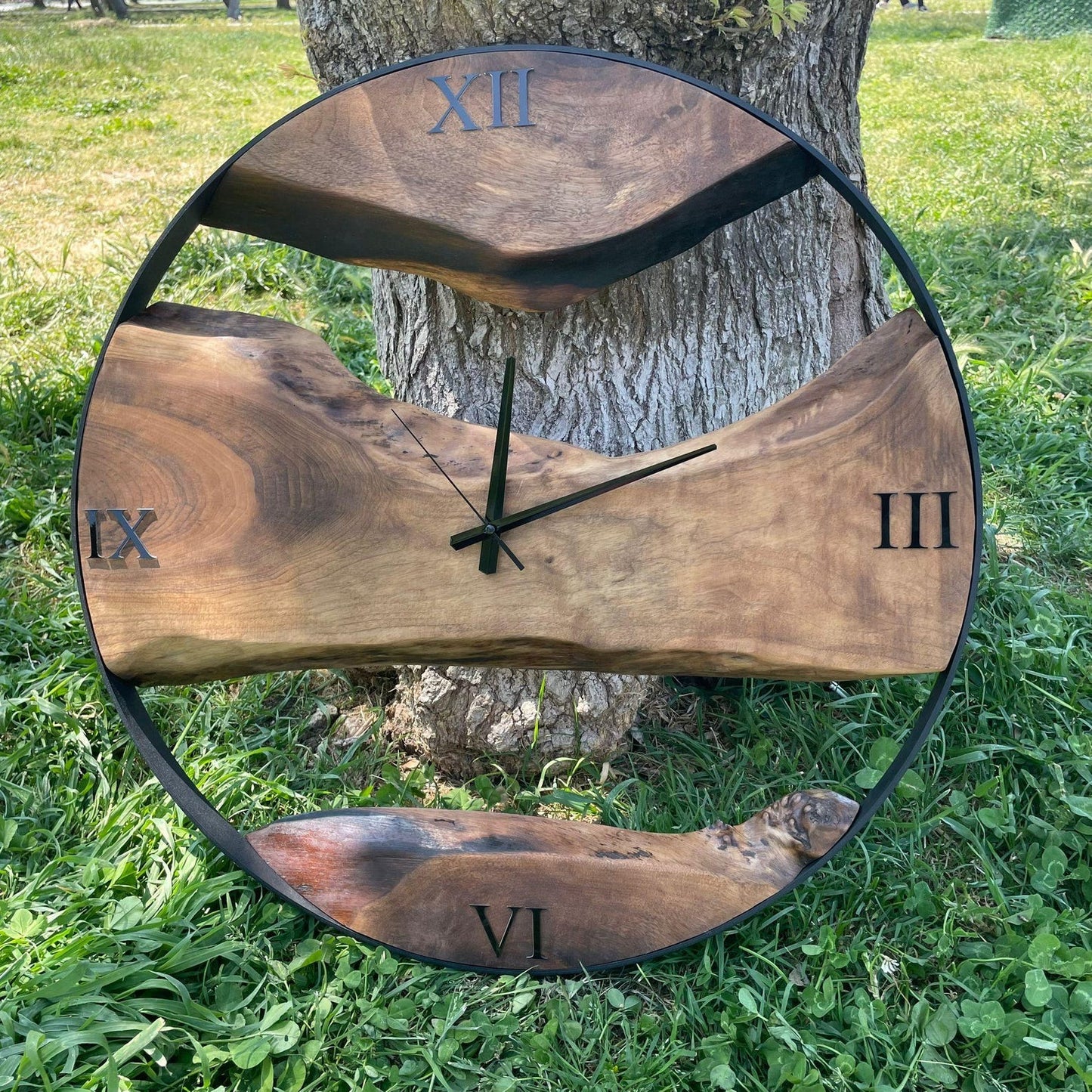 Black Roman Numeral Dark Sheesham Wall Clock