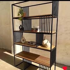 Industrial Metal & Wood Open Bookshelf – 4 Tier Display Rack
