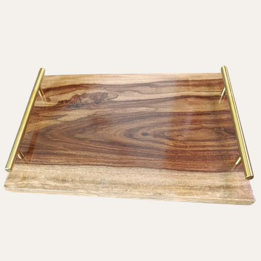 Lifestyle wooden serving tray by Adaptivo Furniture – handcrafted Sheesham wood tray for kitchen and dining