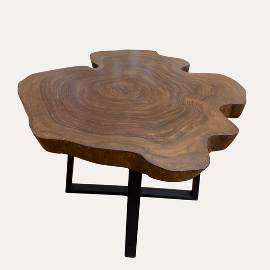 Live Edge Central Round Table – Sheesham Wood Top with Metal Legs | Adaptivo Furniture