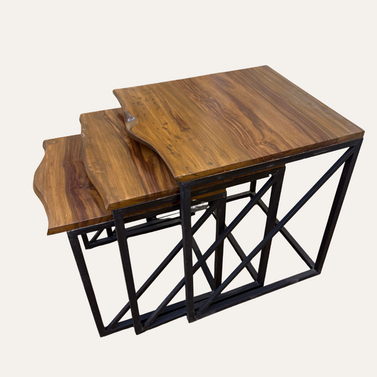 Live Edge Sheesham Side Nesting Tables Set of 3 – Natural Wood Finish | Adaptivo Furniture