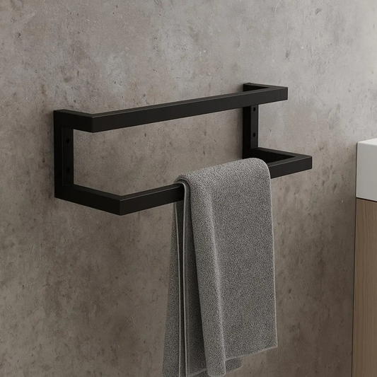 Loft Black Bathroom Towel Rack – Small Double Bar Towel Holder by Adaptivo Furniture