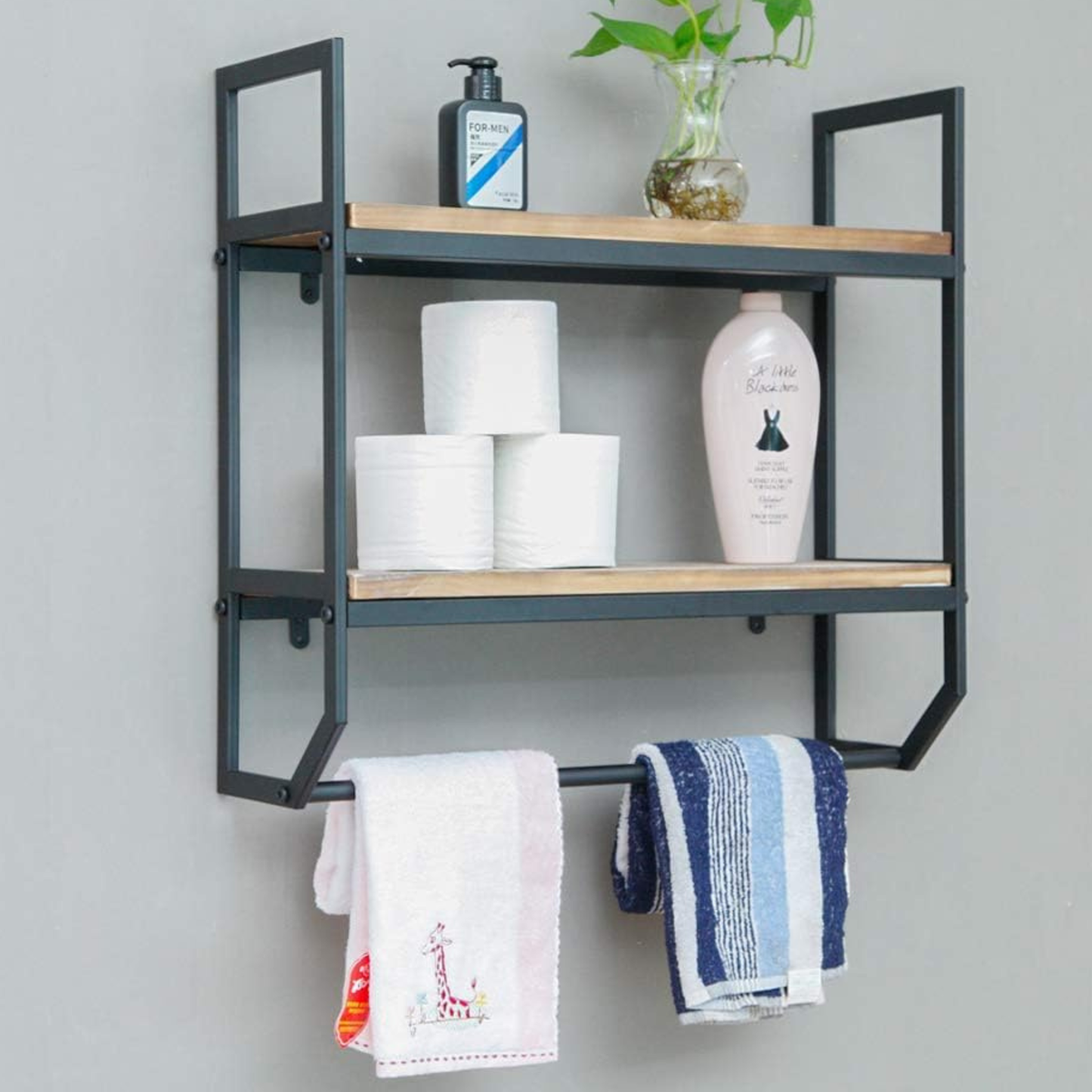 Wall Mounted Metal Towel Rack with Floating Shelves – Adaptivo Furniture