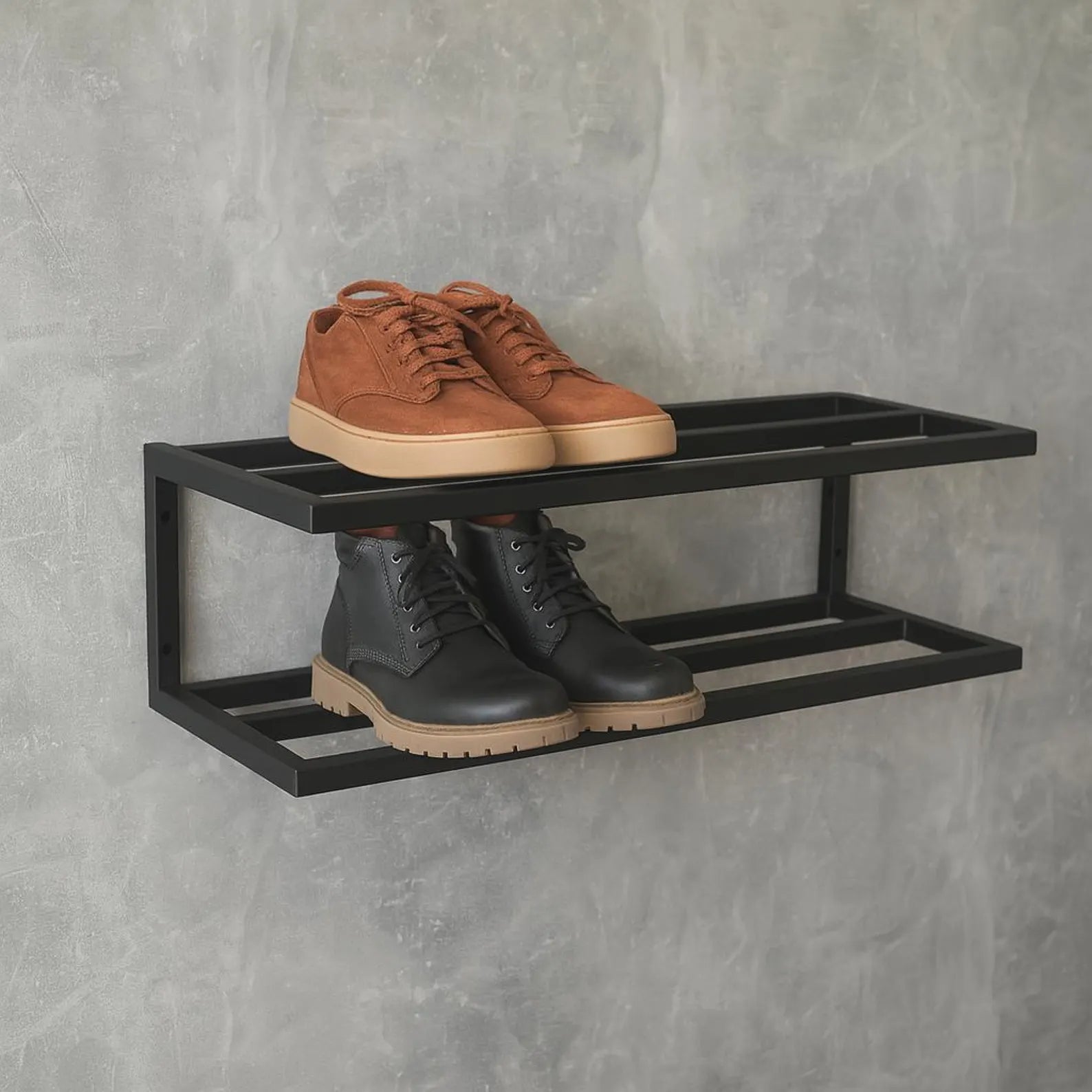 Black Rust-Resistant Metal Floating Shoe Rack – Entryway Storage Adaptivo