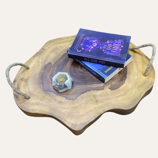 Natural Sheesham Live Edge Wooden Tray with Rope Handles | Adaptivo Furniture
