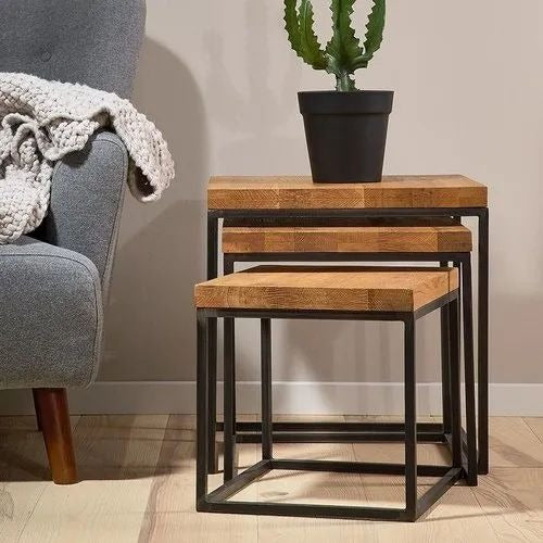 Black Iron Side Table Set of 3