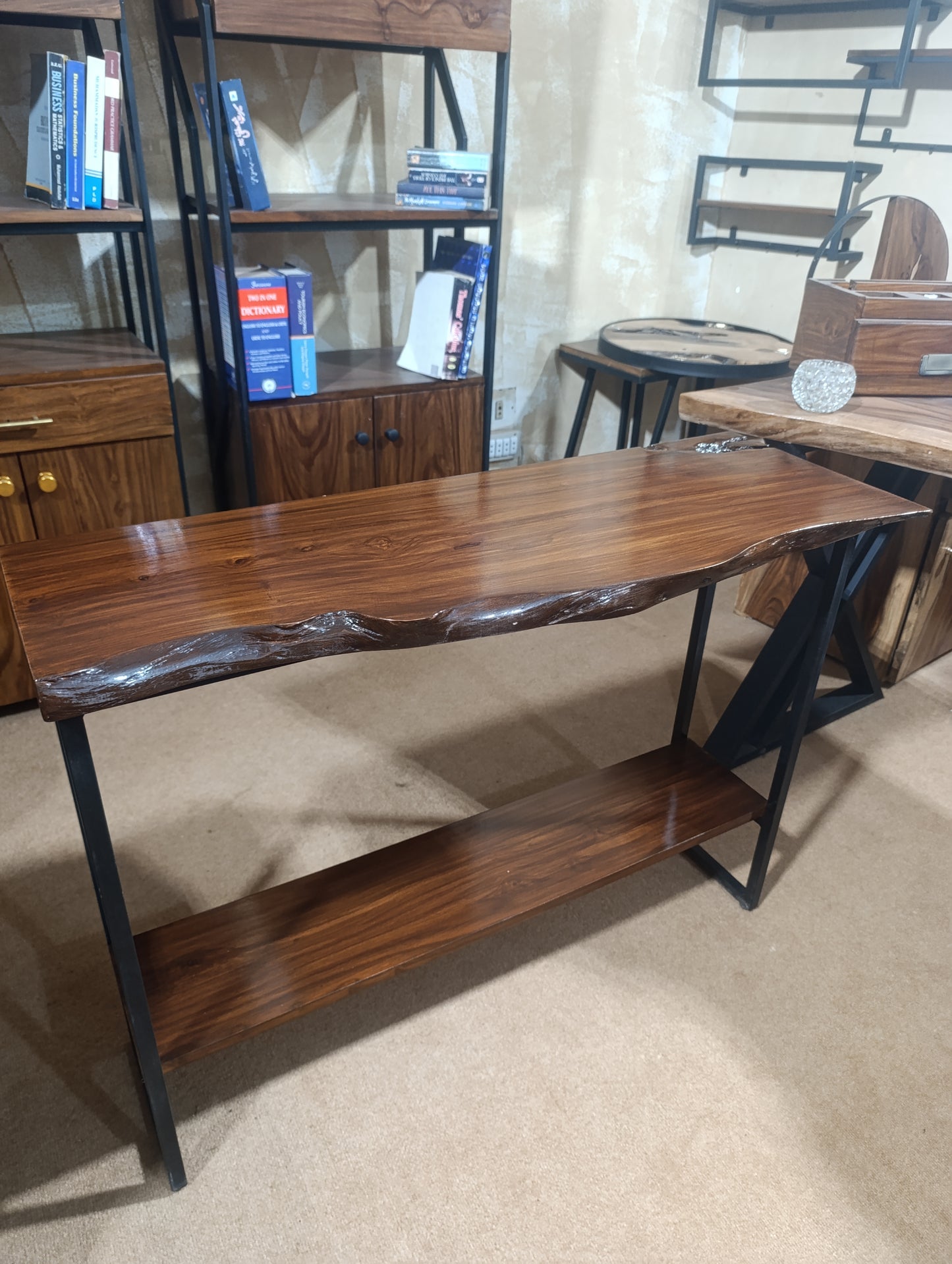 Custom Rustic Live Edge Console Table – Solid Sheesham Wood Entryway Table by Adaptivo Furniture