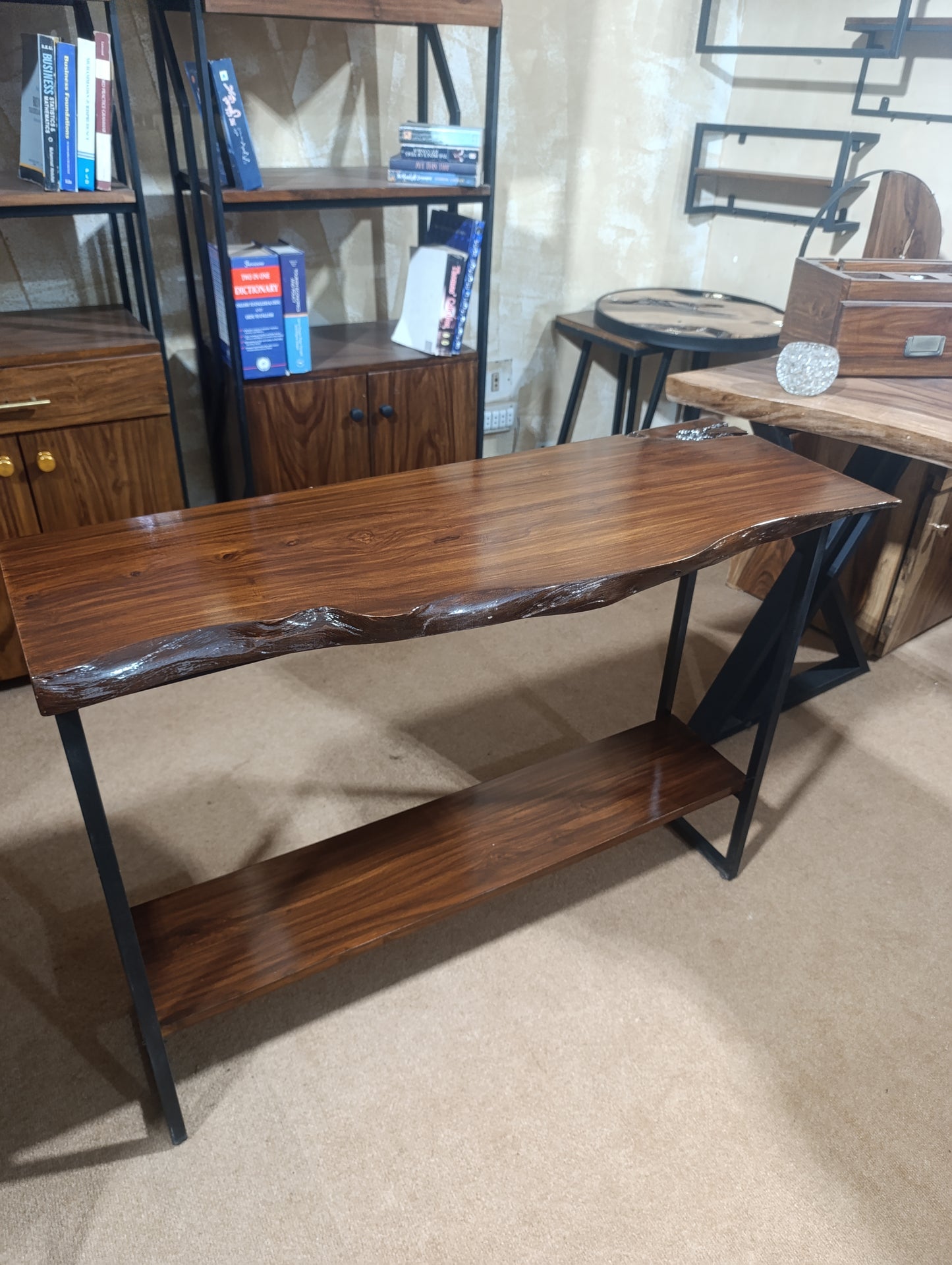 Custom Rustic Live Edge Console Table – Solid Sheesham Wood Entryway Table by Adaptivo Furniture