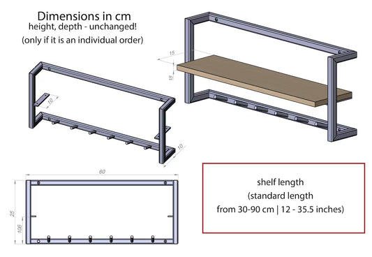 Rustic Wall Mounted Coat Rack with Hooks & Shelf – Wooden & Metal Design