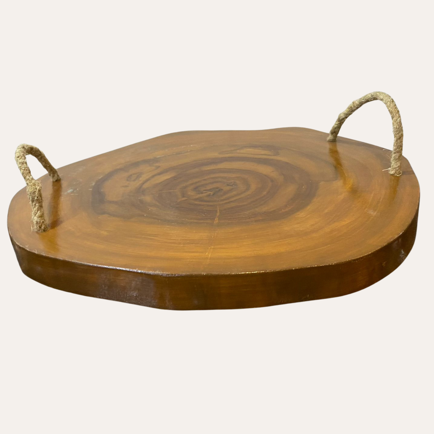 Rustic Live Edge Sheesham Wooden Tray with Rope Handles | Adaptivo Furniture