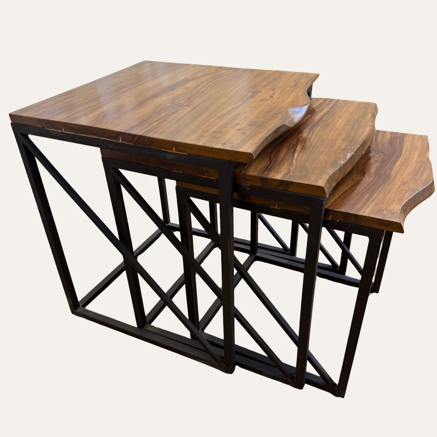 Set of 3 Live Edge Side Tables – Handmade Sheesham Wood by Adaptivo Furniture