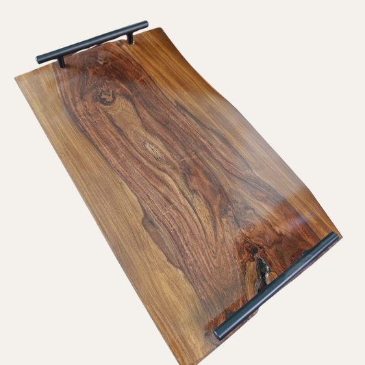 Sheesham live edge cutting board with handle – handcrafted serving tray by Adaptivo Furniture