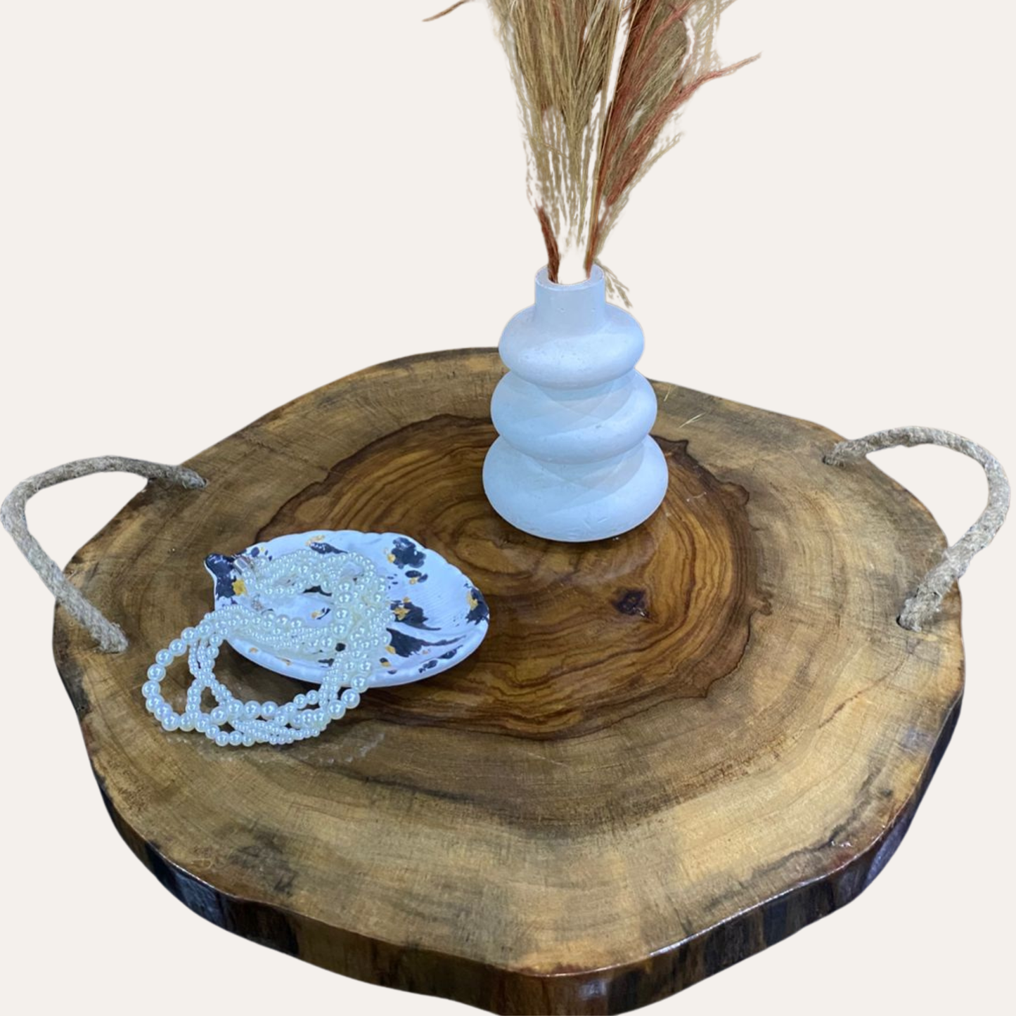 Sheesham Live Edge Wooden Tray with Rope Handles – Handcrafted Design | Adaptivo Furniture
