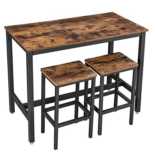 Bar table with 4 stools made of Sheesham wood and metal frame