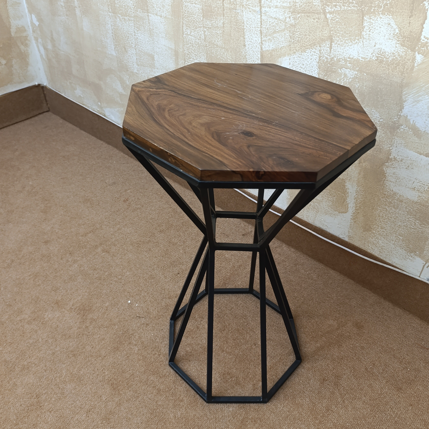 Rustic Modern Sheesham Wood & Metal Accent Table by Adaptivo Furniture – Handmade side table design