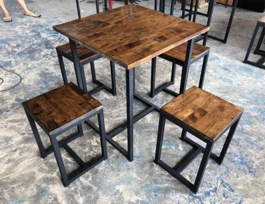 Side angle of dining table and 4 chairs set – Sheesham wood & metal frame