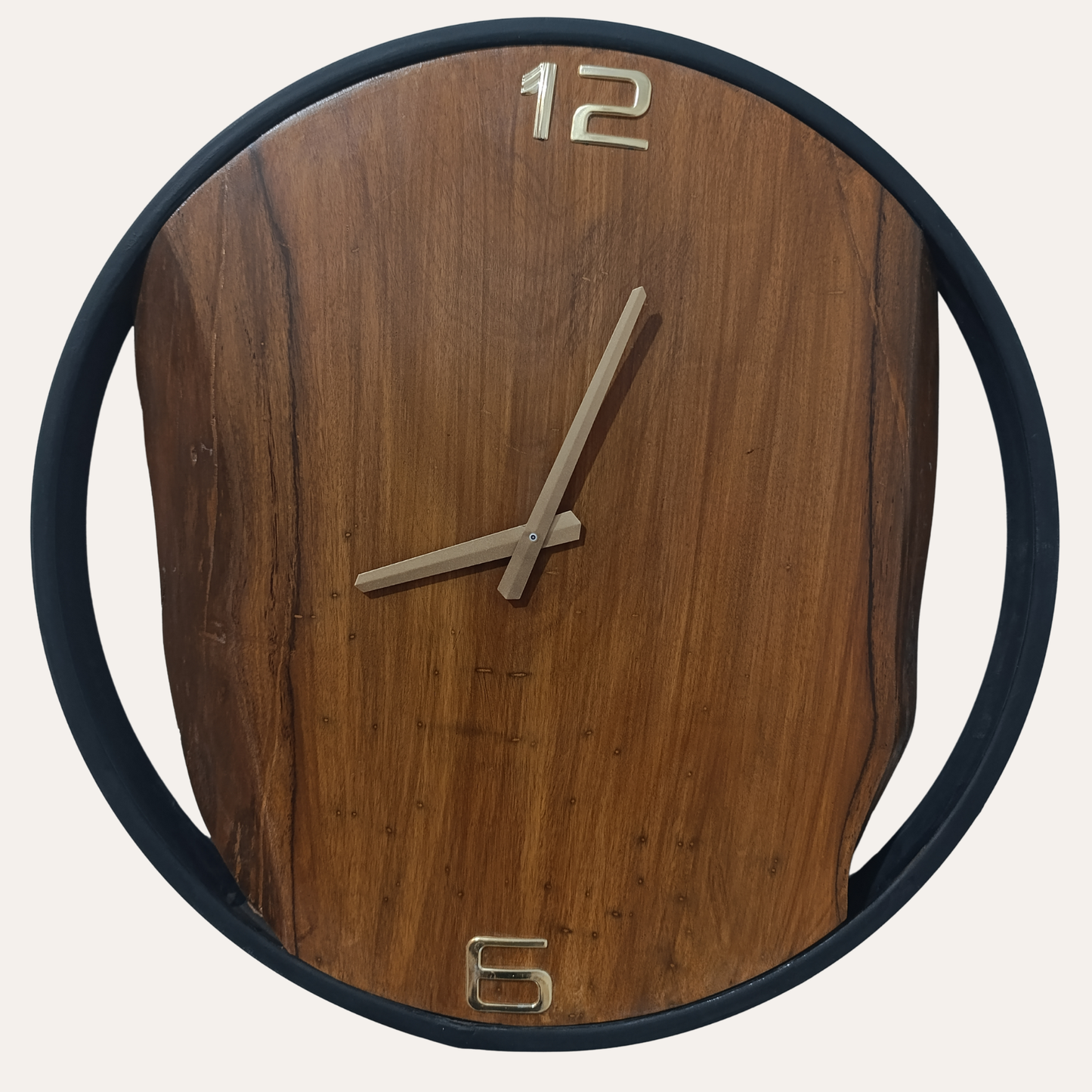 Side view of Elegance in Time Wooden Wall Clock highlighting Sheesham wood thickness and smooth edge design