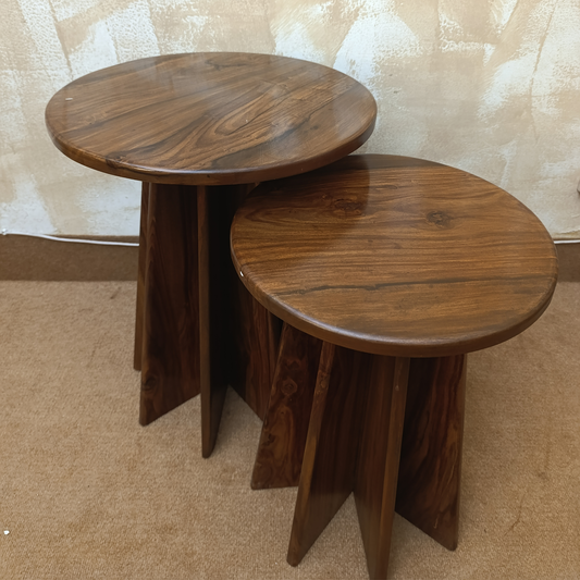 Modern Sheesham Wood End Tables Set – Natural Finish by Adaptivo Furniture