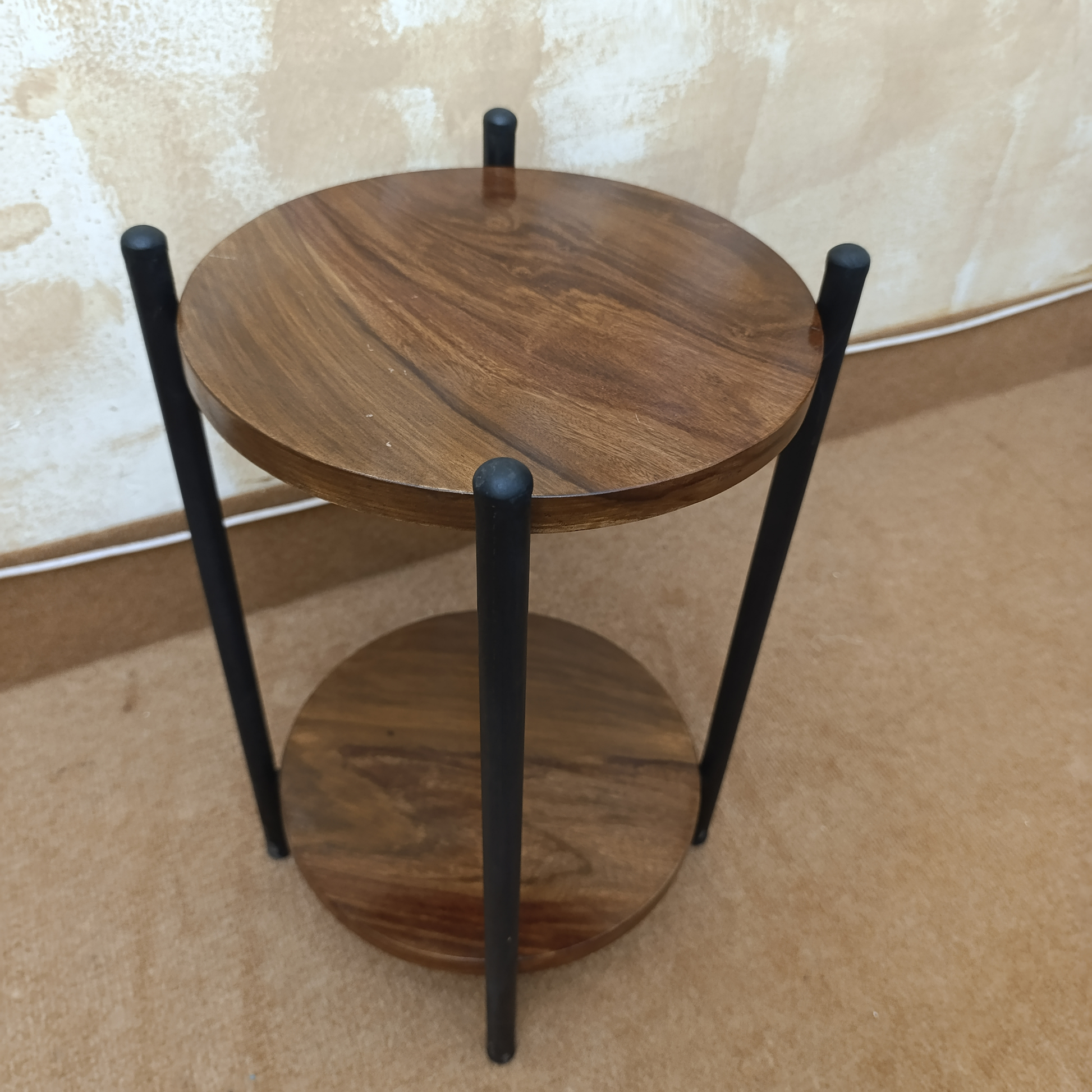 Round Sheesham Wood & Metal Side Table – 2 Tier Modern Design by Adaptivo Furniture