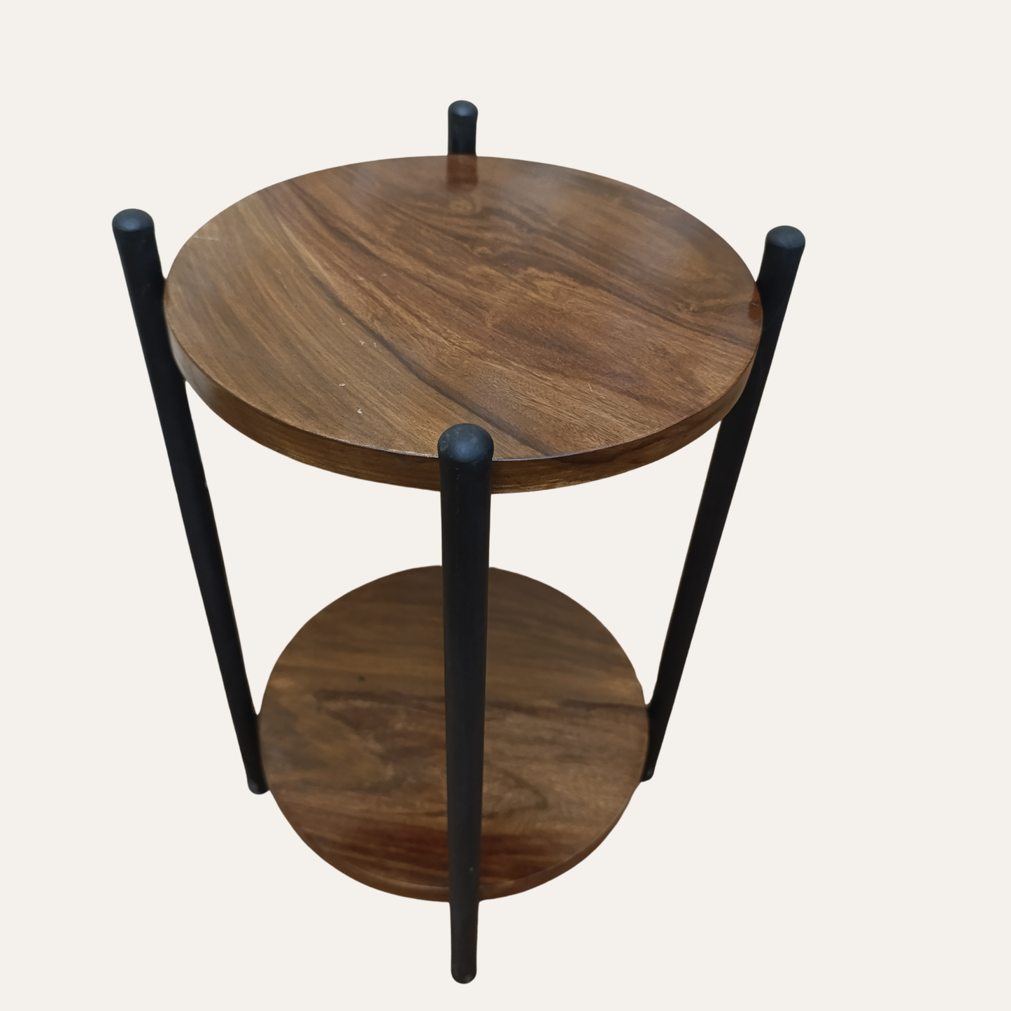 Two Tier Round Side Table – Sheesham Wood Top with Metal Frame by Adaptivo Furniture