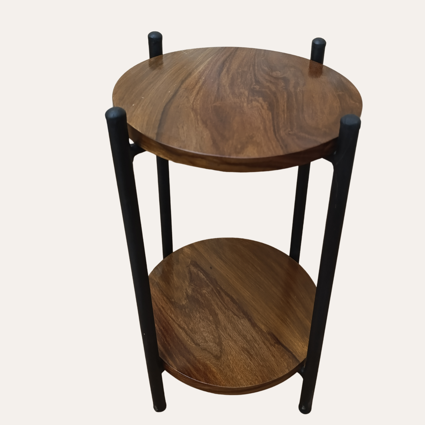 Modern Round Wooden & Metal Side Table – Stylish 2 Tier Furniture Design