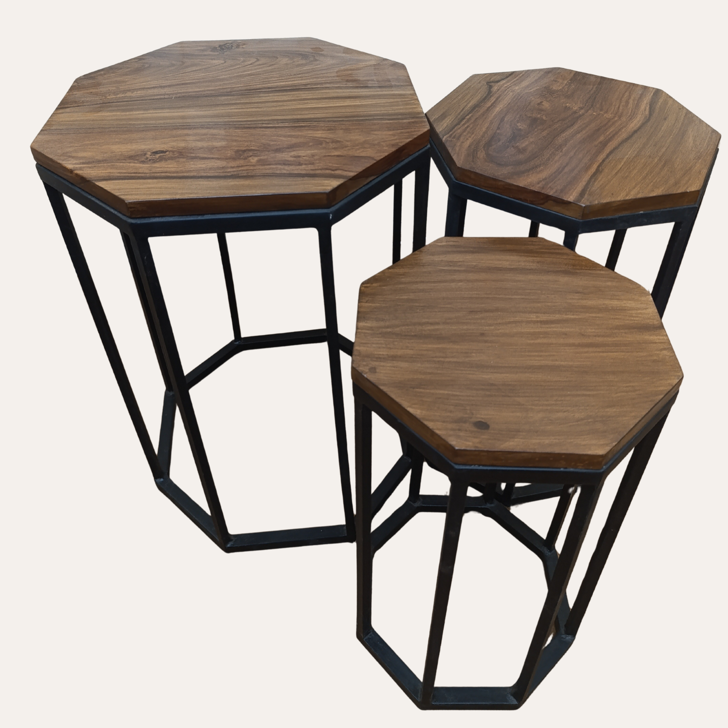 Layton Sheesham Wood Hexagonal Side Tables – Space Saving Modern Design