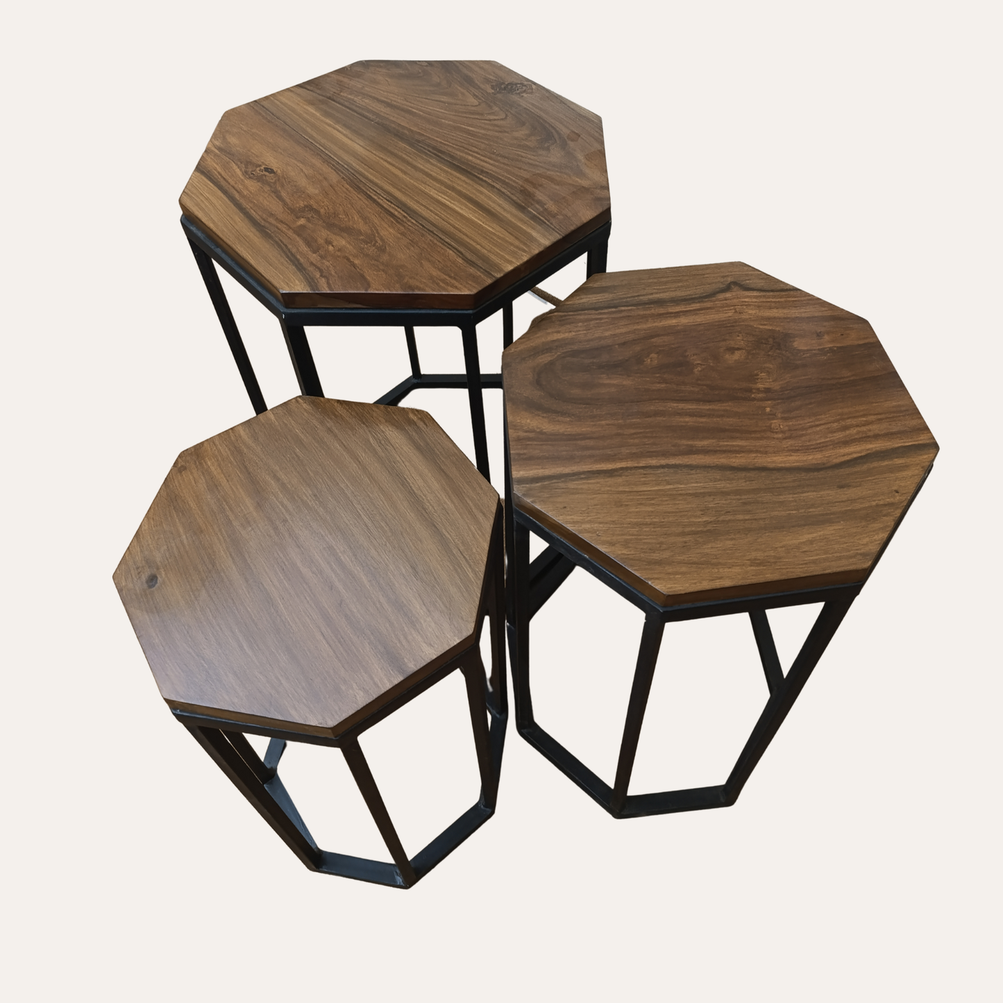 Hexagon Wooden Nesting Tables Set – Stylish Living Room Furniture by Adaptivo Furniture