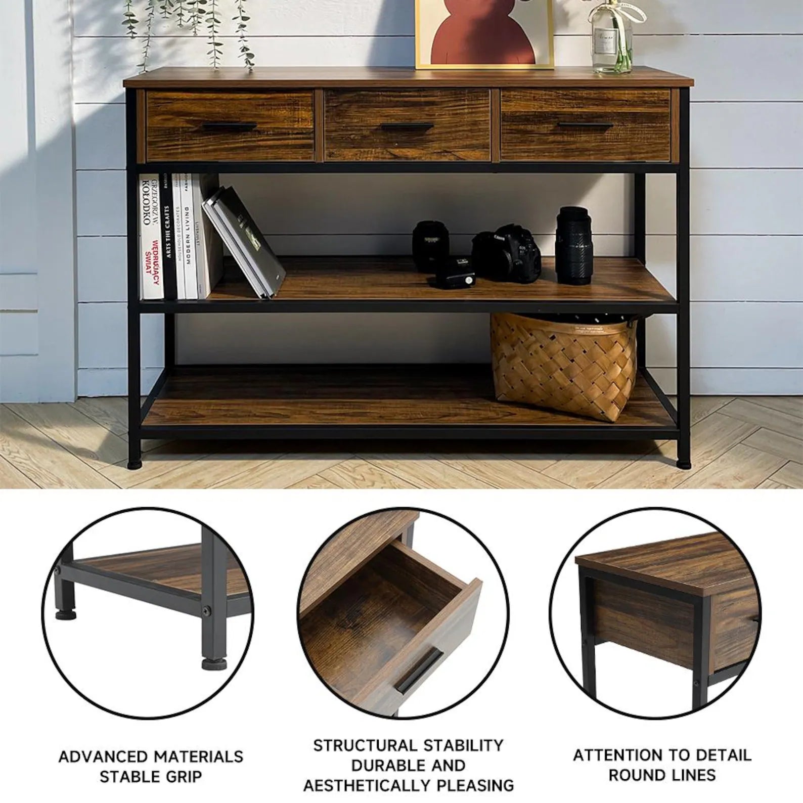 Handmade Sheesham Wooden Console Table – Rustic Storage with Drawers