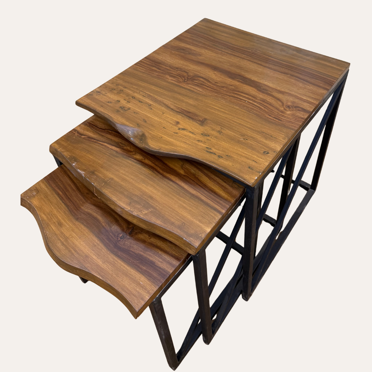 Solid Sheesham Wood Nesting Table Set – Rustic Modern Furniture | Adaptivo Furniture