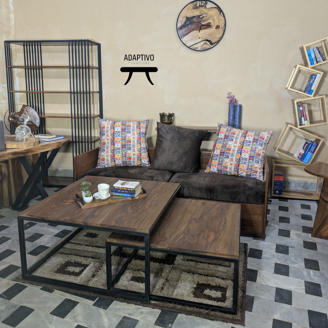 Square Sheesham wood large nesting central table – Adaptivo